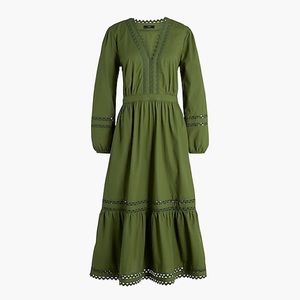 J. Crew green eyelet-trim midi dress